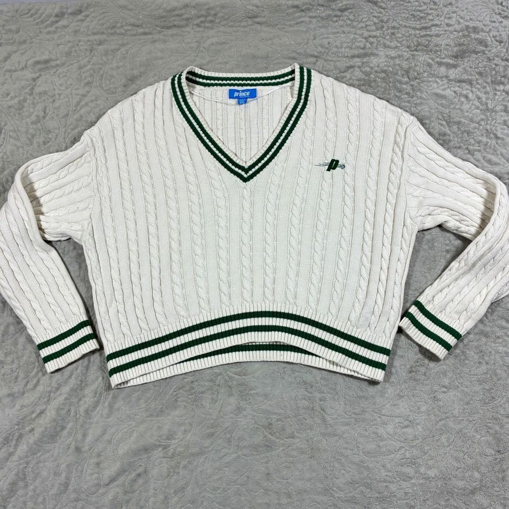 Prince Pickleball Retro Cricket Cable Knit Sweater Size XXL Preppy Tennis - Picture 2 of 11